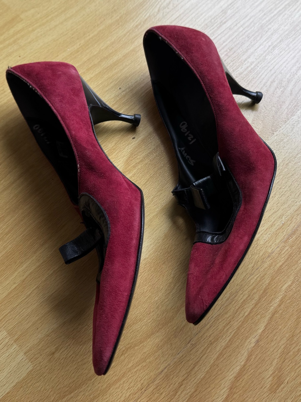 Vintage red suede mary jane kitten heels